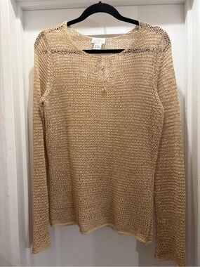LOFT Open-Knit Scoop-Neck Sweater in Beige